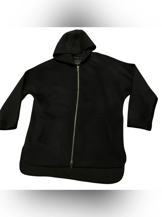 Mens XL Banana Republic Wool Coat Zip Hood Black Jacket Hooded