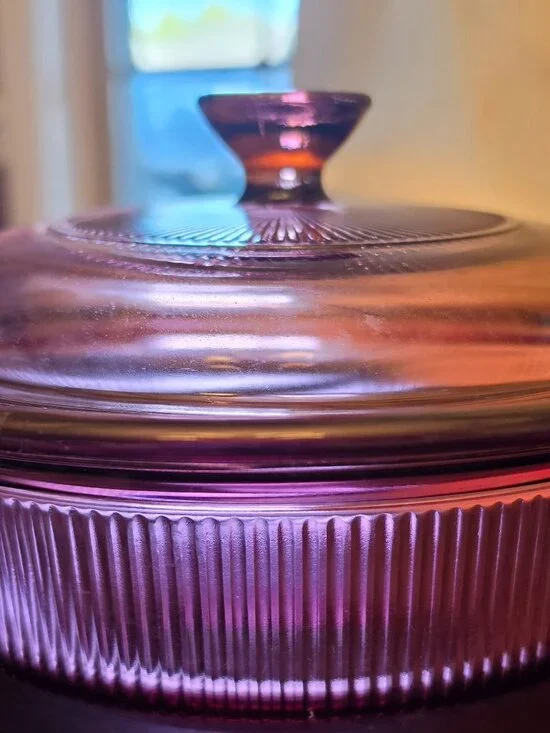 Corning Vision Ware Cranberry 750ml 24oz Ribbed Casserole Dish W/Lid