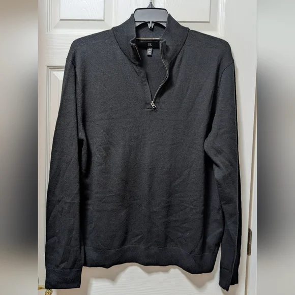 Banana Republic Half Zip Merino Wool Sweater Size XL Tall Black Italian Pullover