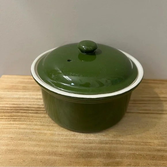 Vintage Hall China 66 Individual Casserole Dish with Lid in Green 6”