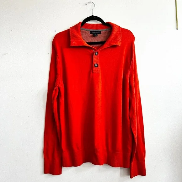 Banana Republic Sweater Mens Orange‎ Crewneck Cotton Cashmere Pullover Classic