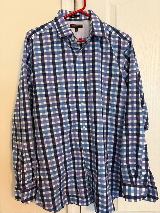 Banana Republic Blue and White Check Dress Shirt