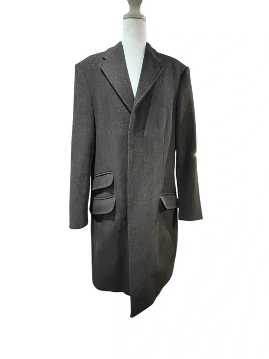 Vintage Y2K Banana Republic Men’s M Brown Herringbone Wool Long Overcoat