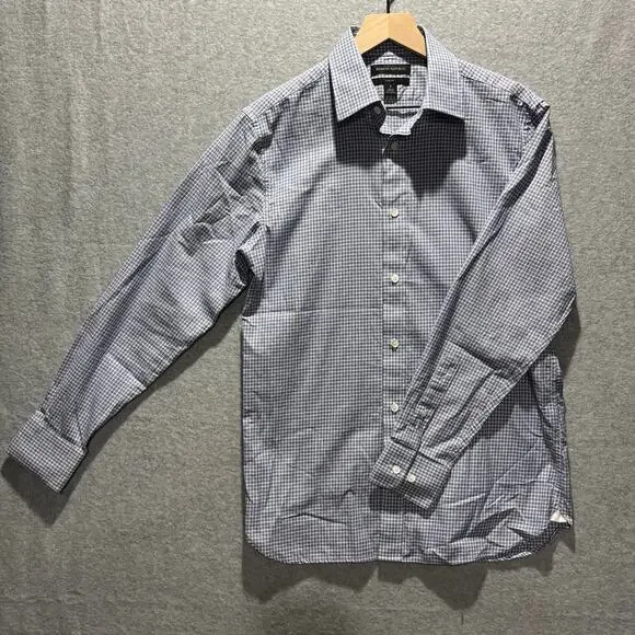 Banana Republic Mens S Slim Fit Blue Plaid Dress Shirt 100% Cotton Long Sleeve
