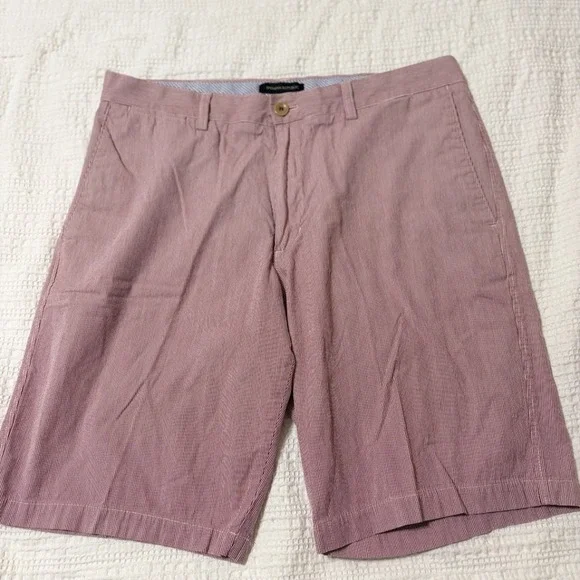 Banana Republic Chino Shorts Ticking‎ Stripe Mens 34 Red 100% Cotton Casual EUC