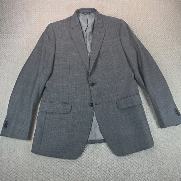 Banana Republic Men 42R Grey Glen Plaid 100% Wool Tailored Fit Blazer Sport Coat