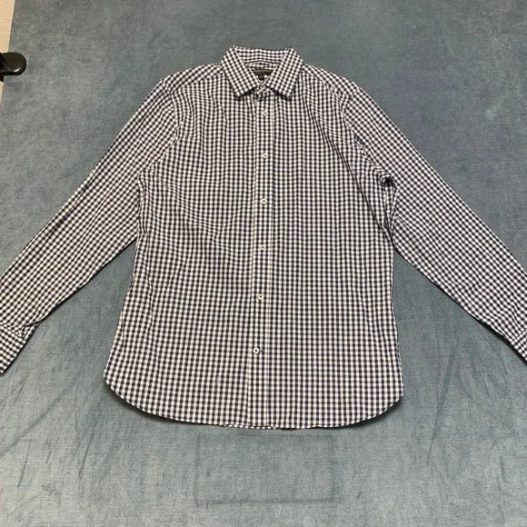 Banana Republic Slim Fit Shirt Mens Large White Black Plaid Business Button Up