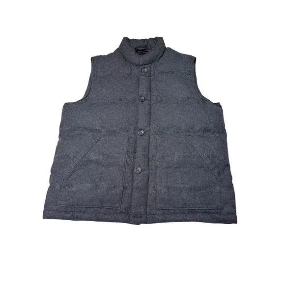 Banana Republic Mens Grey Glen Plaid Puffer Vest Burgundy Lining Large