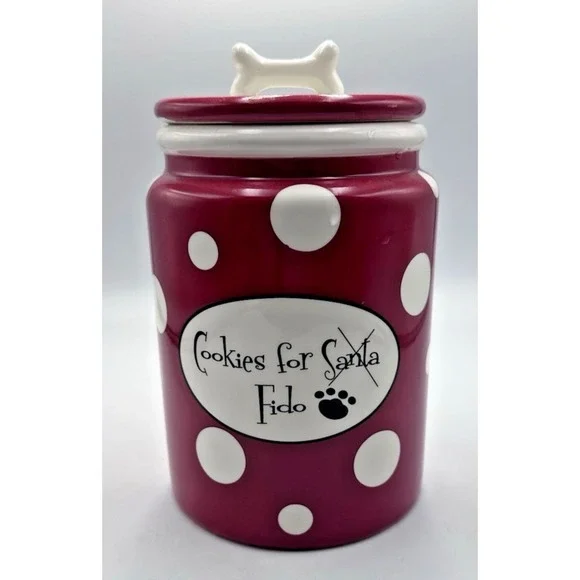 Ceramic‎ dog treat container christmas theme vintage