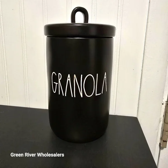 Rae Dunn Black Granola Stoneware‎ Ceramic Tall Canister