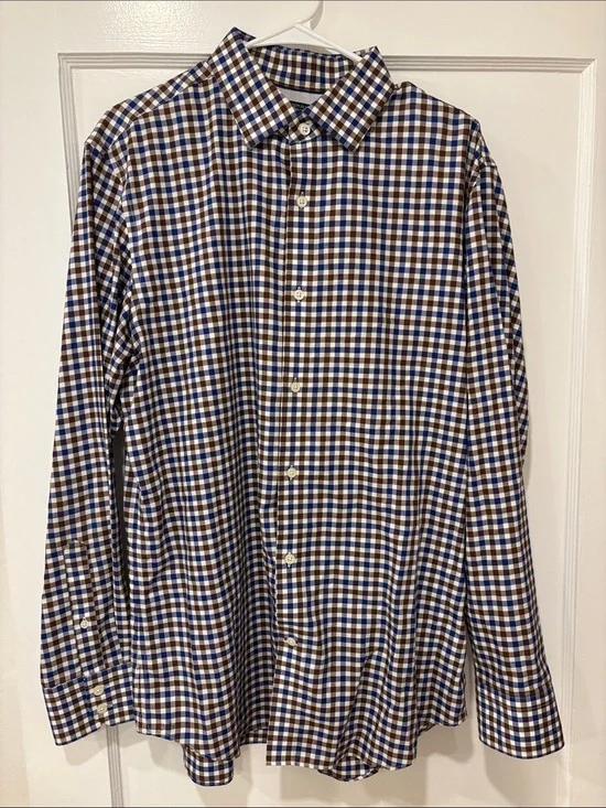 Men's Banana Republic Blue and Brown Check Button-Down Shirt