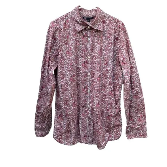 Mens Banana‎ Republic L Long Sleeve Paisley Shirt Contrasting Roll up Sleeves