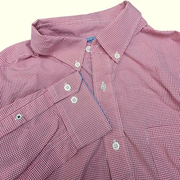 Banana Republic Mens Softwash Tailored Slim‎ Fit Red Gingham Button Down Shirt L