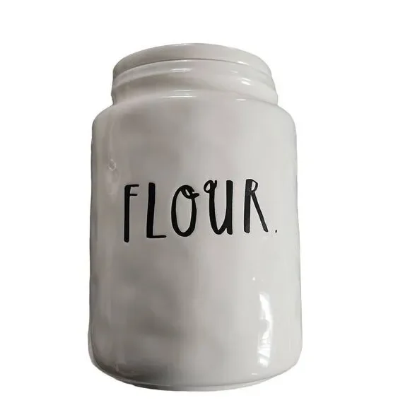 Rae Dunn White Black Ceramic Lidded Flour Canister Jar