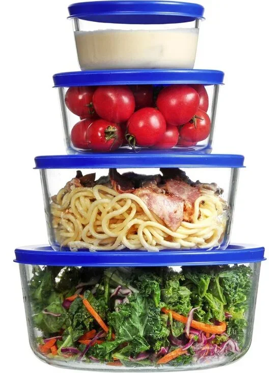 Set of 4 Glass Storage Bowls with Lids - 1, 2, 4, & 7 Cup Food Containers