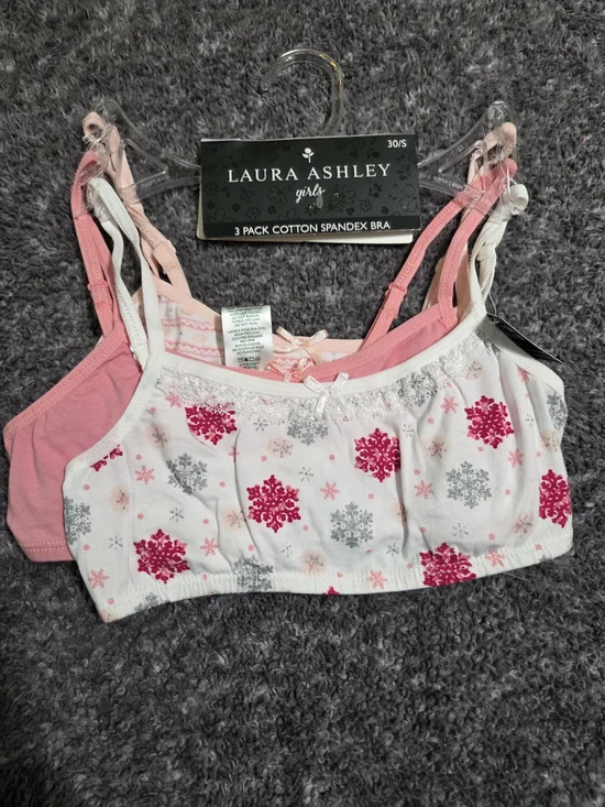 Laura Ashley Girls 3-Pack Bras - Pink, Light Pink & White Snowflake