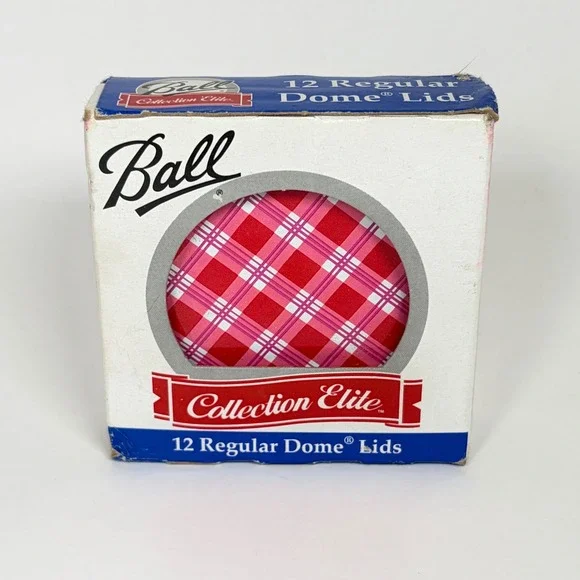 Vintage Plaid Ball Dome Lids 12 Collection Elite Regular Mouth Red White Picnic