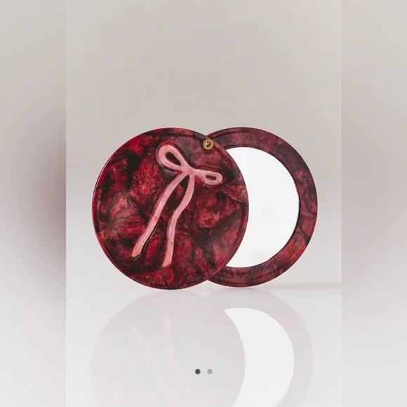 Anthropologie Solar Eclipse Vintage Bow Handpainted Compact Mirror NEW