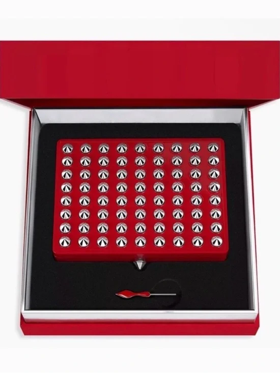 Christian Louboutin Red and Silver Studded Compact Case