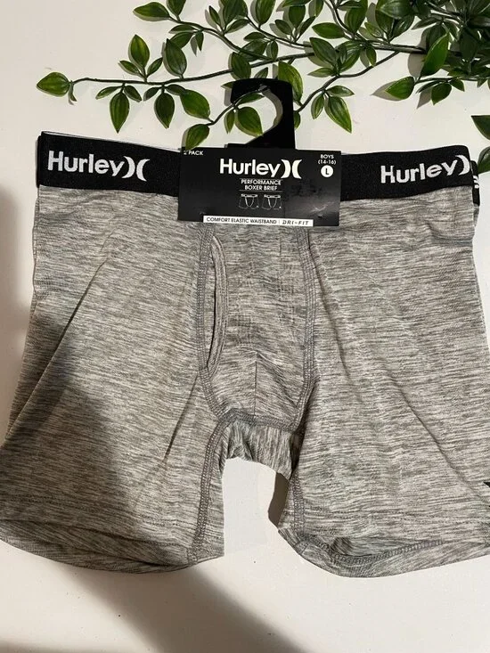 Hurley Boys Performance Boxer Briefs 2-Pack Large (14-16) Gray Dri-Fit