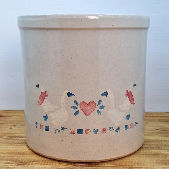 Vtg Robinson Ransbottom 1 Gallon Goose Blue Crown Stoneware Crock Hand Painted