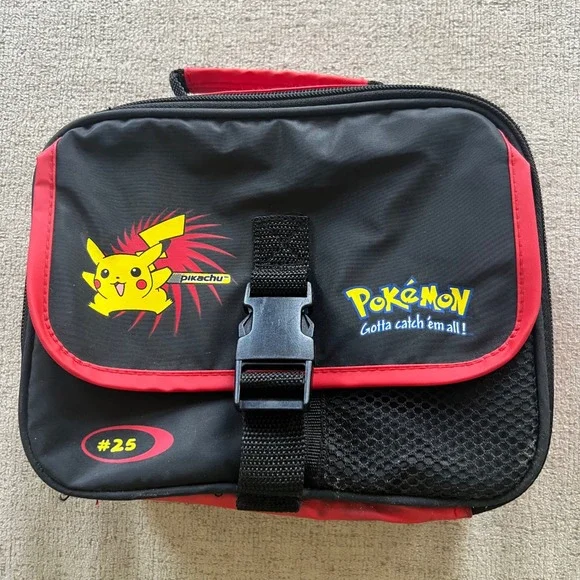 Vintage Pokemon Pikachu Lunch Bag Soft Cooler Box Black Red Gotta Catch Em All