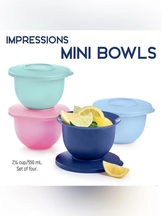Vintage Set Of 3 Tupperware Brand Impressions Mini Serving Bowls 550 ml with Lid