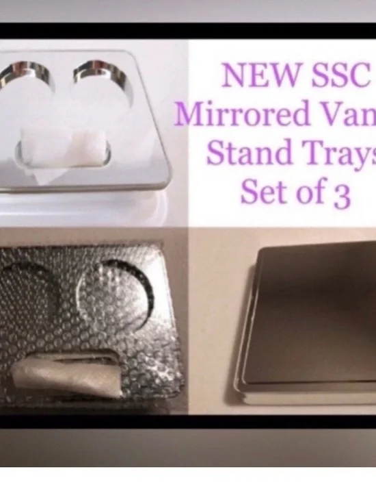 NEW Serious Skin Care Mirrored Vanity Stand Tray….Set of 3