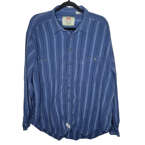 Vintage 90s Levi’s Shirt Mens Utility Striped Button Up Shirt White Tab Size XXL