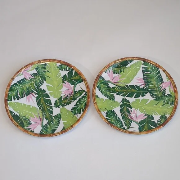 Tommy Bahama Set Of 2 Palm Leaves & Birds Of Paradise Melamine 11