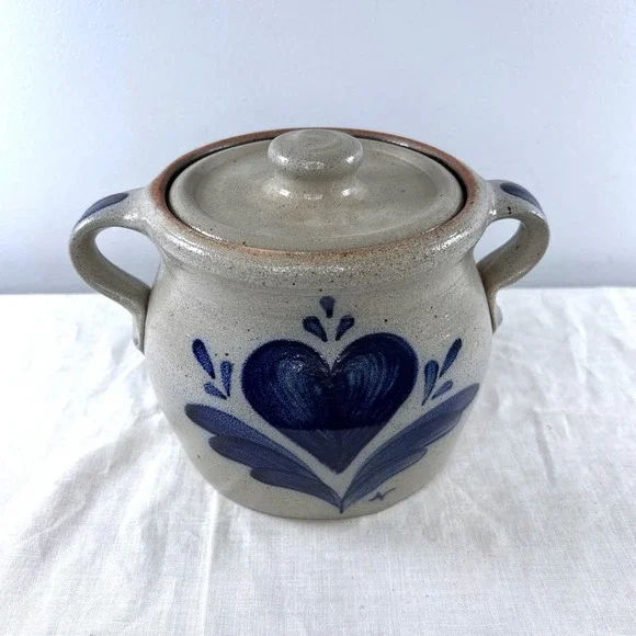 Rowe Pottery Works 1987 Salt Glazed Stoneware Lidded Crock Bean Pot