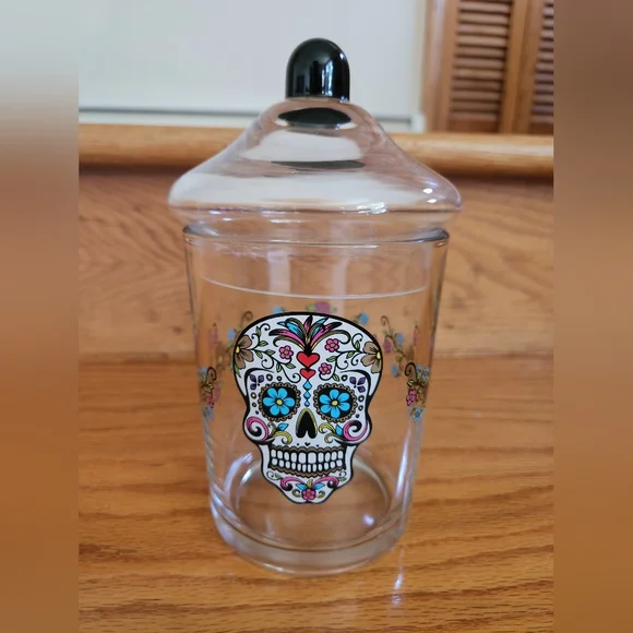 Halloween Sugar Skulls Glass Canister New