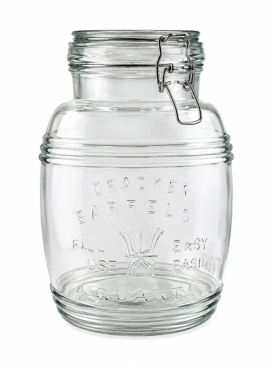 Cracker Barrel Clear Glass Jar with Metal Clamp Lid