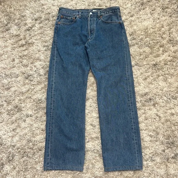 Orange tag Levis 501 Original Fit Jeans Mens 32x27Medium Wash Blue Straight Leg