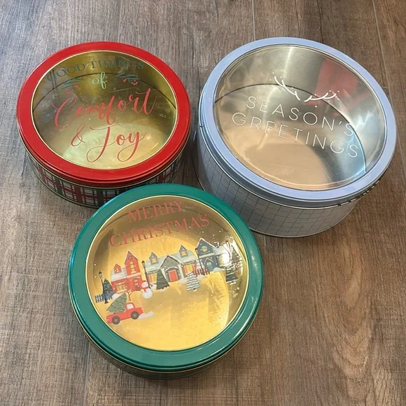 Set of 3 Christmas Holiday Cookie Tins - Baked Goods Gifting‎