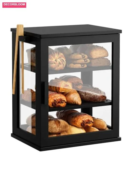 3-Tier Bamboo Bread Box with Transparent Door, Airtight Kitchen Counter Storage