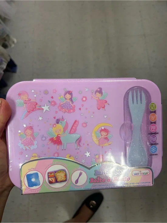 Kids Pink Fairy bento box with Utensil Set