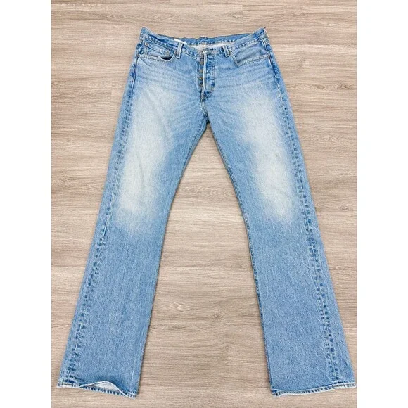 Levi's 501 Men's Jeans W34 L36 Light Wash Button Fly Straight Leg Distressed