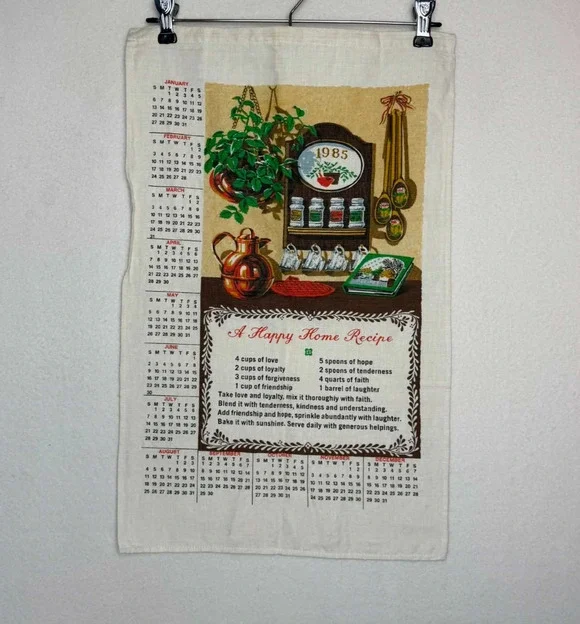 Vintage Kitchen Tea Towel 1985 Cloth Calendar 