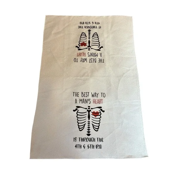 Halloween Horror Kitchen Hand Towel Microfiber Novelty Skeleton Ribs 15x23 White