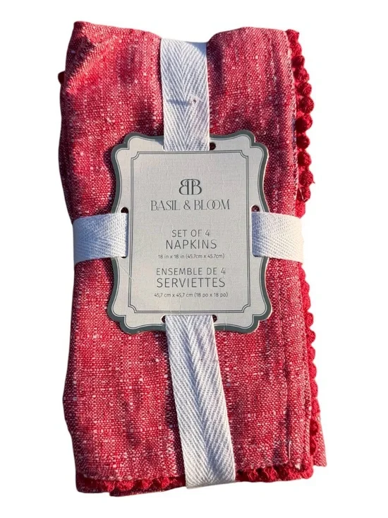 Basil & Bloom Vibrant Heathered Red Hue Cloth Napkins, Set of 4 (18