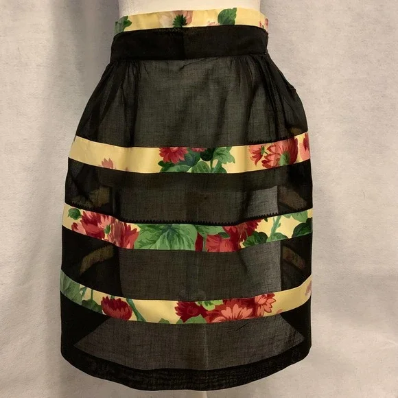 Vintage by Trump 50's Black Sheer‎ Apron with Floral Inset Stripes