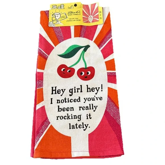 BlueQ Funny Screen-Printed Dish Towel Kitchen Hand Tea Hey girl hey Cherry desig