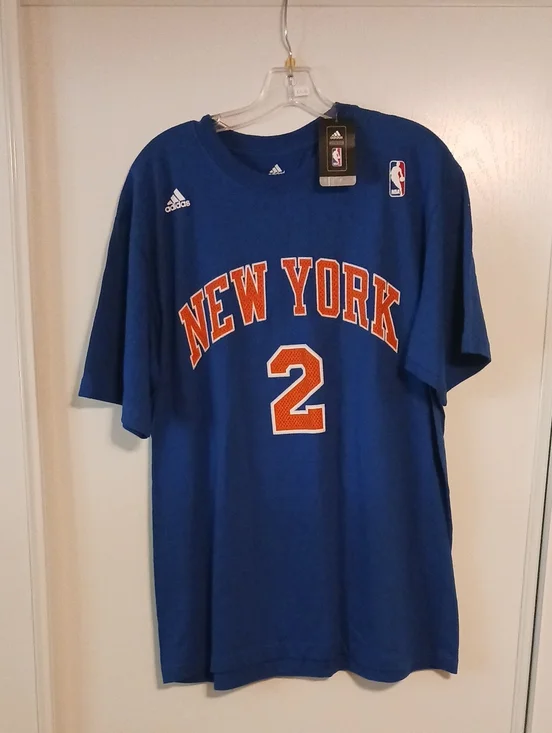 adidas Blue New York #2 Short Sleeve Jersey Tee with Orange Accents