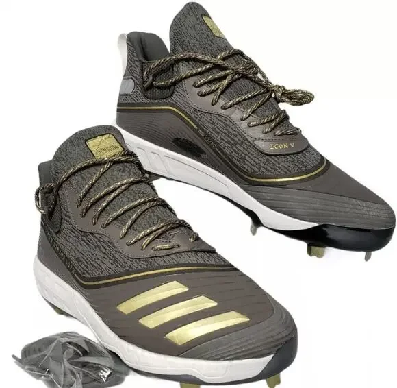 Adidas Icon V 5 Boost Baseball Cleats Size 12.5 FU7559 Gray Gold Extra Laces