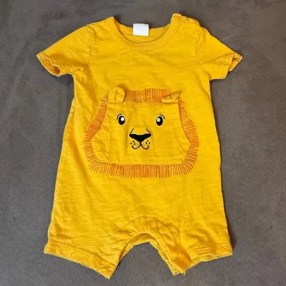 Starting Out Yellow Lion Romper 6 Months Cotton Baby Boy Shorts Outfit