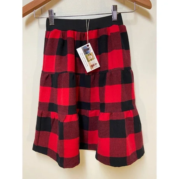 Girls Flannel Mom and Pop's Kids Maxi Skirt Sz 4 Red Black Buffalo Plaid Cotton