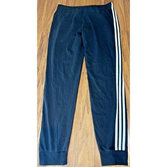 Adidas Essentials Joggers Mens Medium Black White 3-Stripes Tapered Knit Pants