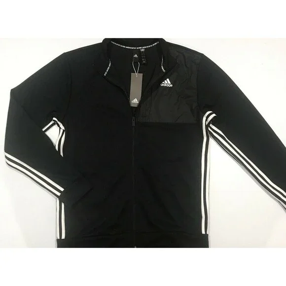 Adidas Transitional Track Jacket Zippered 3 Stripes Black Gameday Men's L