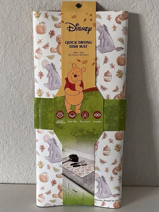 Disney Winnie The Pooh QUICK DRYING RUBBER Kitchen Dish Mat 18 X 24” Autumn Fall